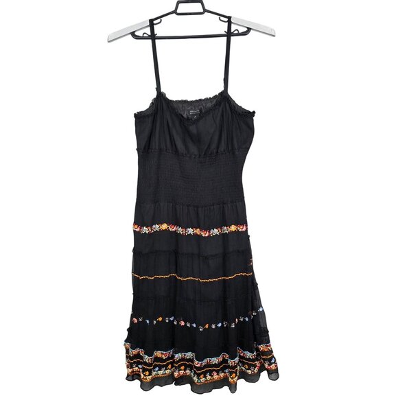 Womens Michelle Antonelli Black Silk Embroidered Sleeveless Dress Tiered Size 12 - Picture 1 of 9